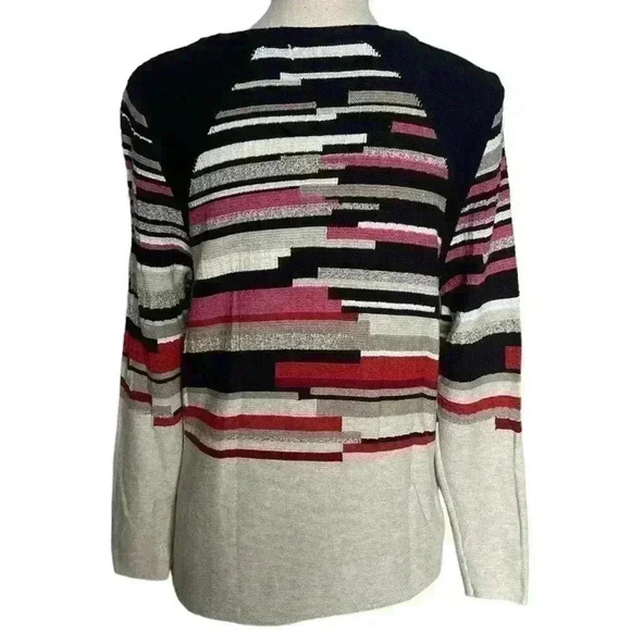 NIC+ZOE Black Beige Multicolor Long Sleeve Tunic Sweater Side Zippers Size Large - Picture 3 of 7